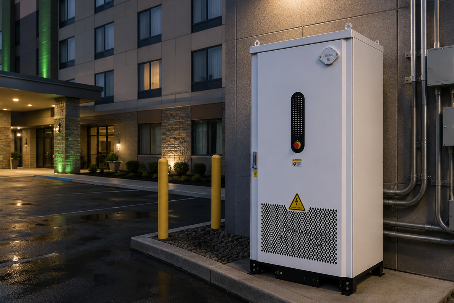 PWR Flex battery system outside of a hotel